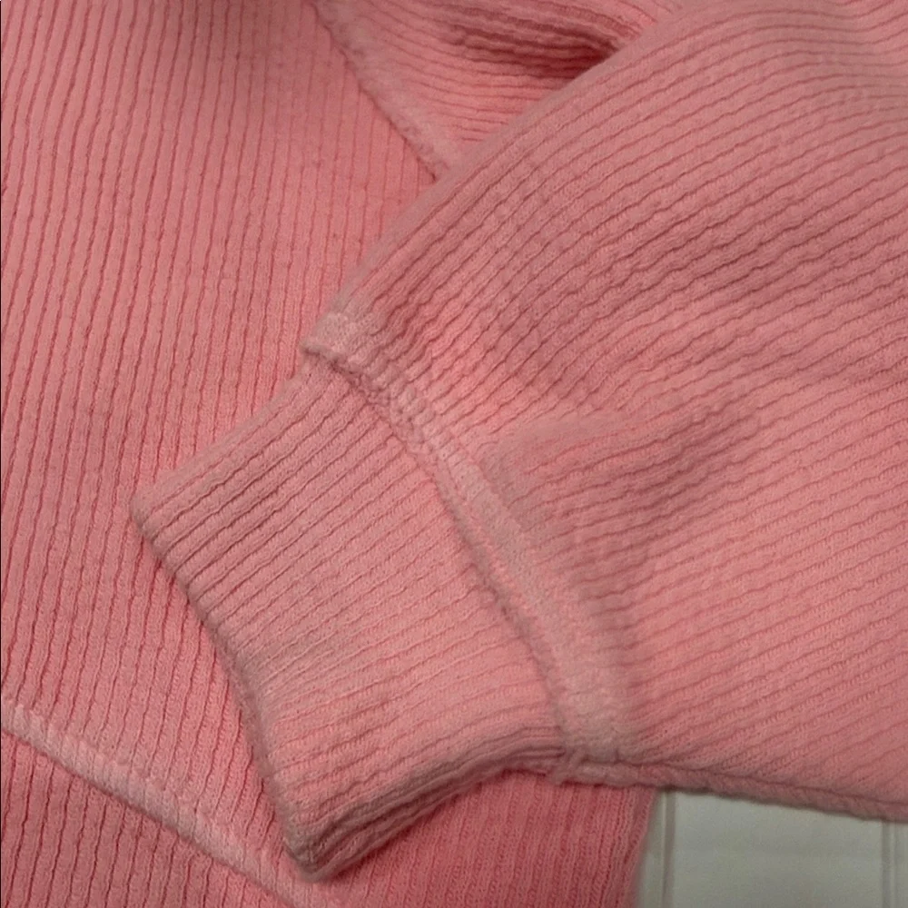 AERIE WOMEN PINK RIBBED LONG SLEEVE ZIP UP HOODIE JACKET WITH POCKETS SIZE SMALL